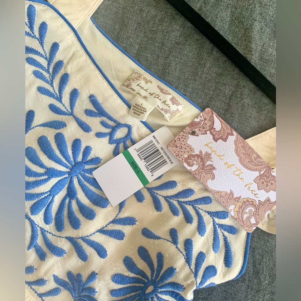 NWT | BAND OF THE FREE NAVYA DRESS | Size Large | Blue & Cream Tiered Midi Dress - Picture 2 of 9